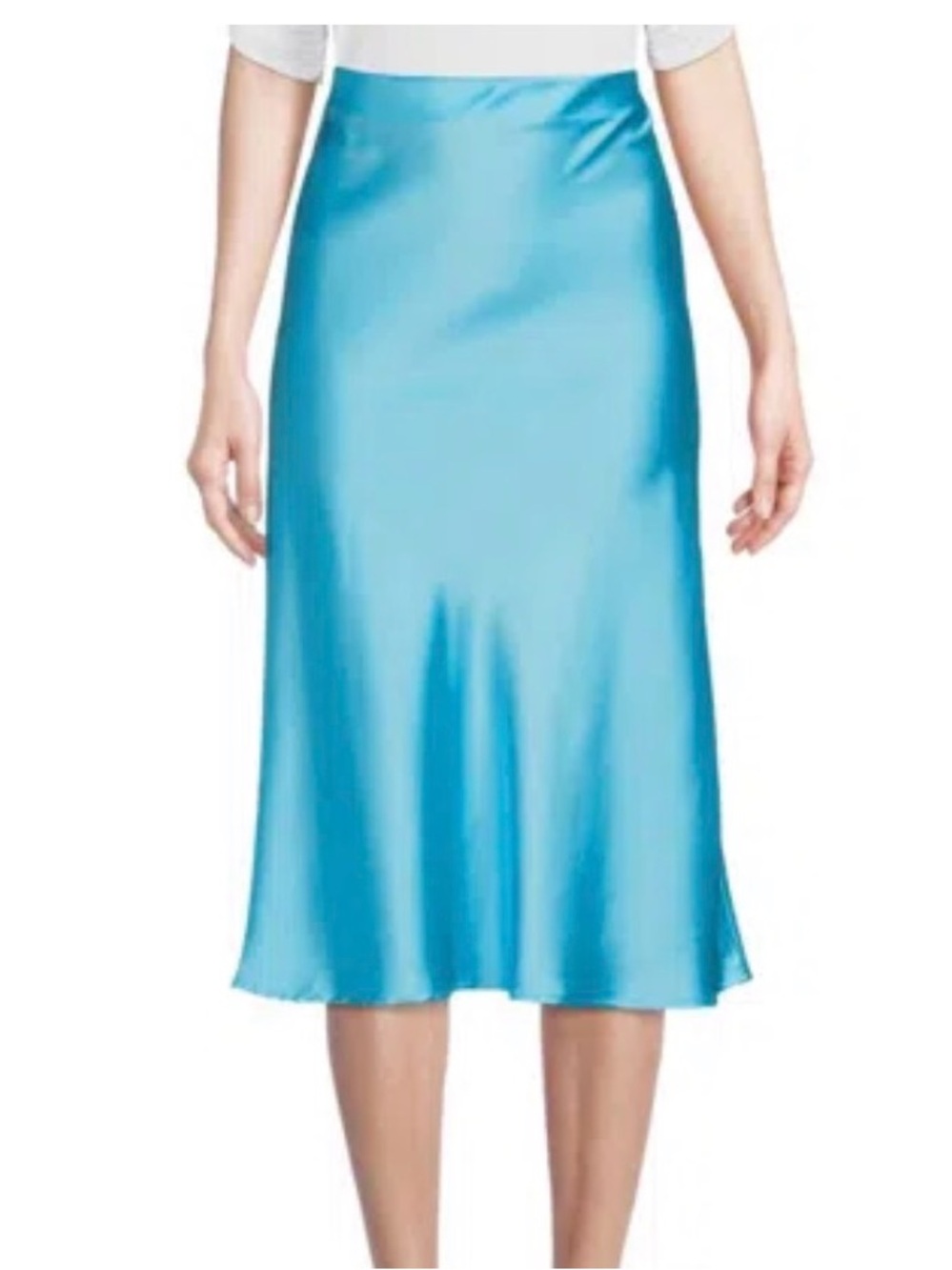 Renee C. Satin Midi Skirt in Aqua Blue